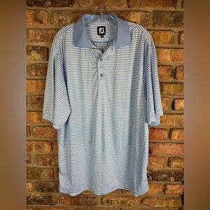 Footjoy Shirt Mens XXL Blue Striped Golf Polo Performance Stretch Preppy Golfing